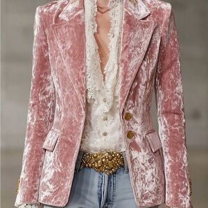 Chic Velvet Women's Blazer in Soft Pink-New